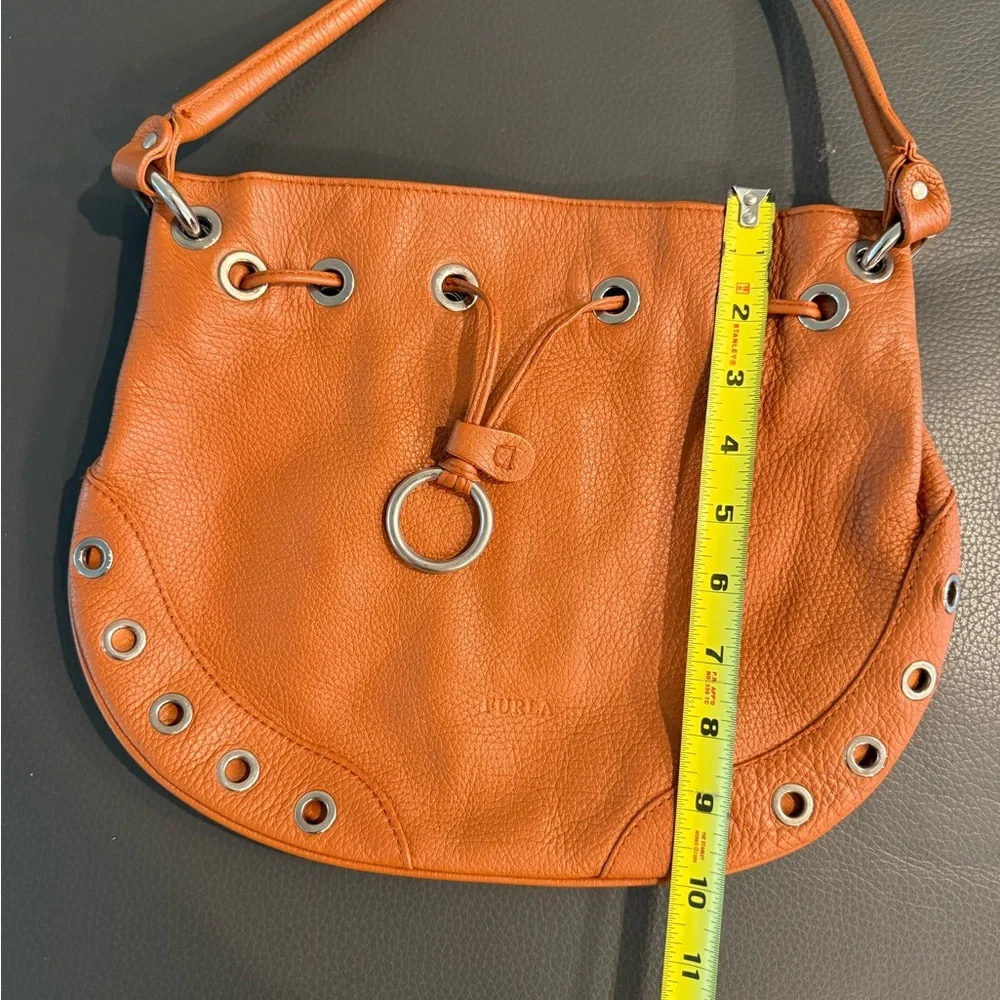 Orange Brown Leather Original Furla Drawstring Hobo Bag Purse - Picture 8 of 8